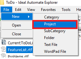 Ideal Automate Explorer New Project